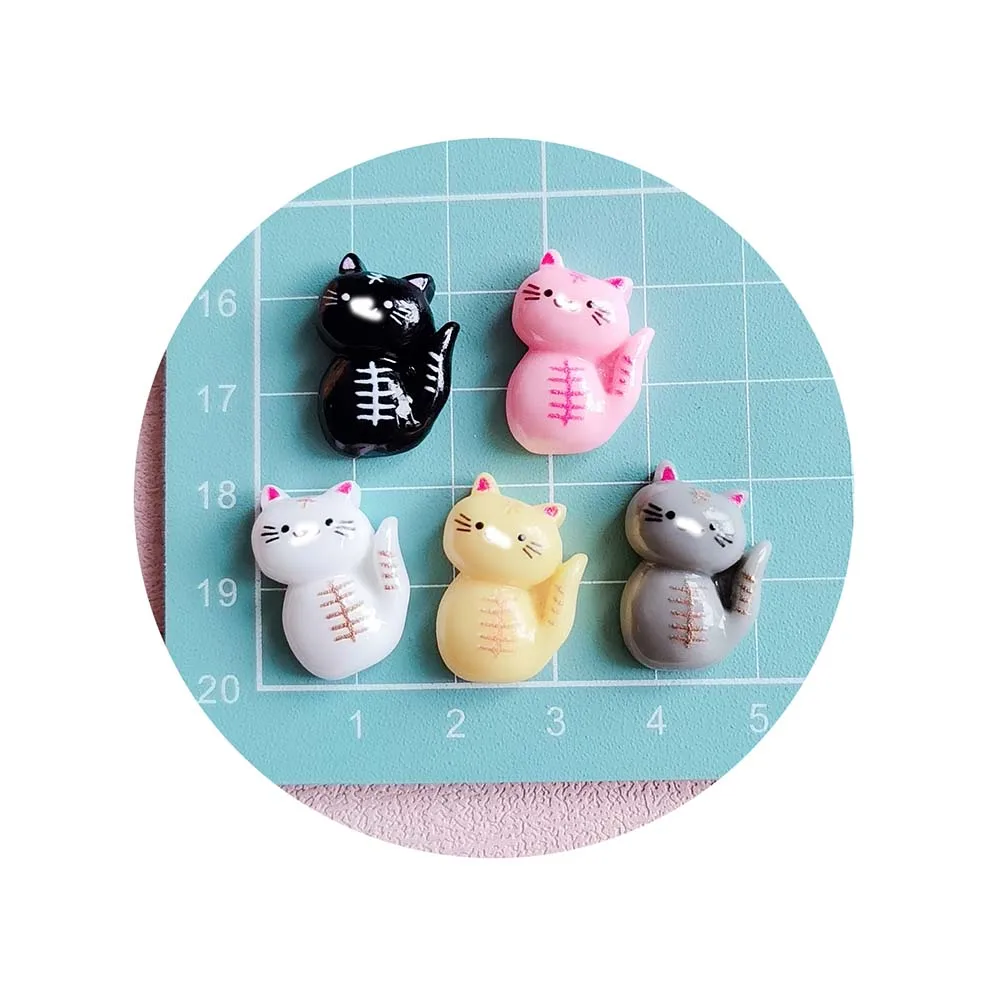 Cute Resin Halloween Cat Cabochons Flatback Cartoon Animal Cat Charms Cartoon Cat  Hair Bow Cent