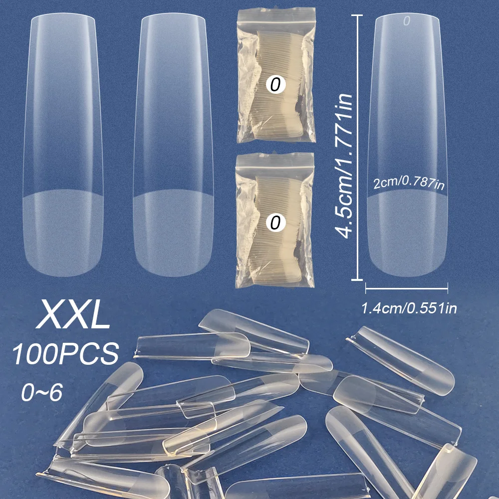 Lot de 100 faux ongles XXL longs et larges en gel souple, forme carrée, semi-mat, recharge B46