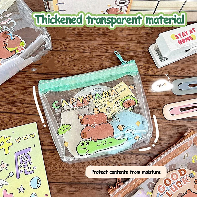 Saco de armazenamento de moedas capivara bonito Design de desenhos animados, Zíper de PVC, Saco de armazenamento impermeável, Bolsa cosmética pequena