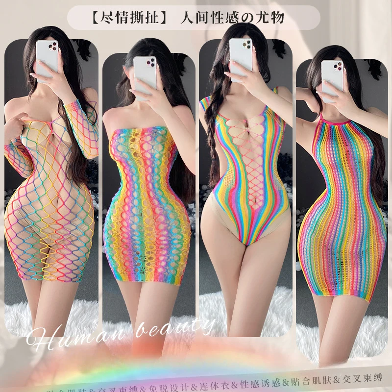 

Sexy Lingerie Mesh Clothes Lace Colorful Fishnet Socks Hollow Bodysuit Porn Underwear Women Body Bodystockings Sissy Nightwear