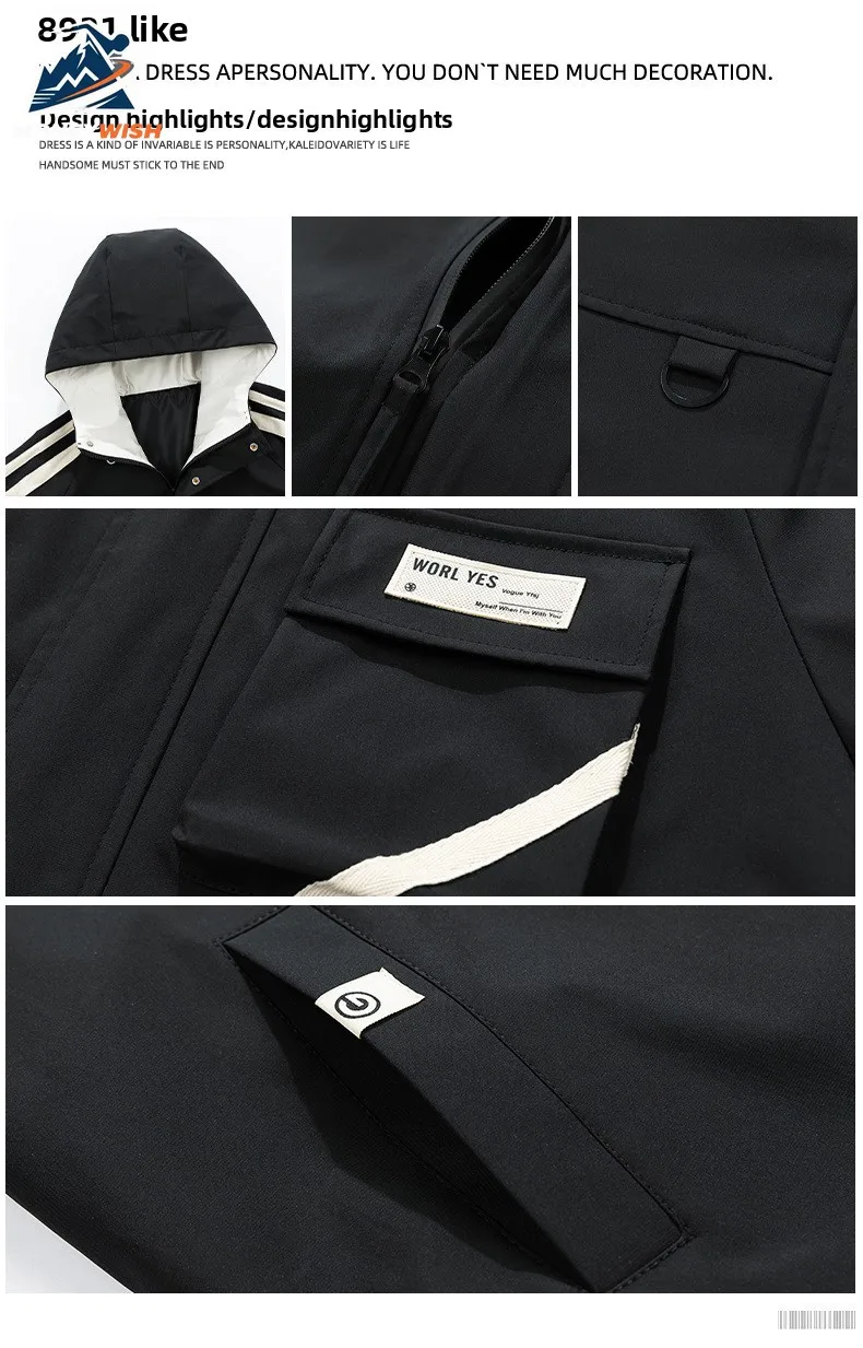 MONEYWISH Мужская куртка 2025 Новый простой стиль ветрозащитная водонепроницаемая дышащая куртка с капюшоном уличная повседневная мужская рабочая одежда куртка на молнии