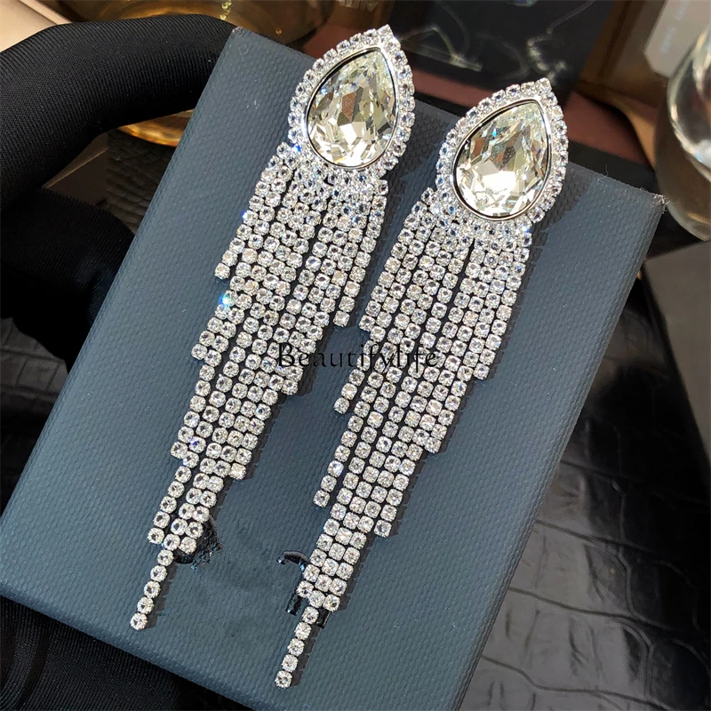 

Court retro exaggerated luxury big water droplets full of diamonds zircon earrings dress fashion earrings