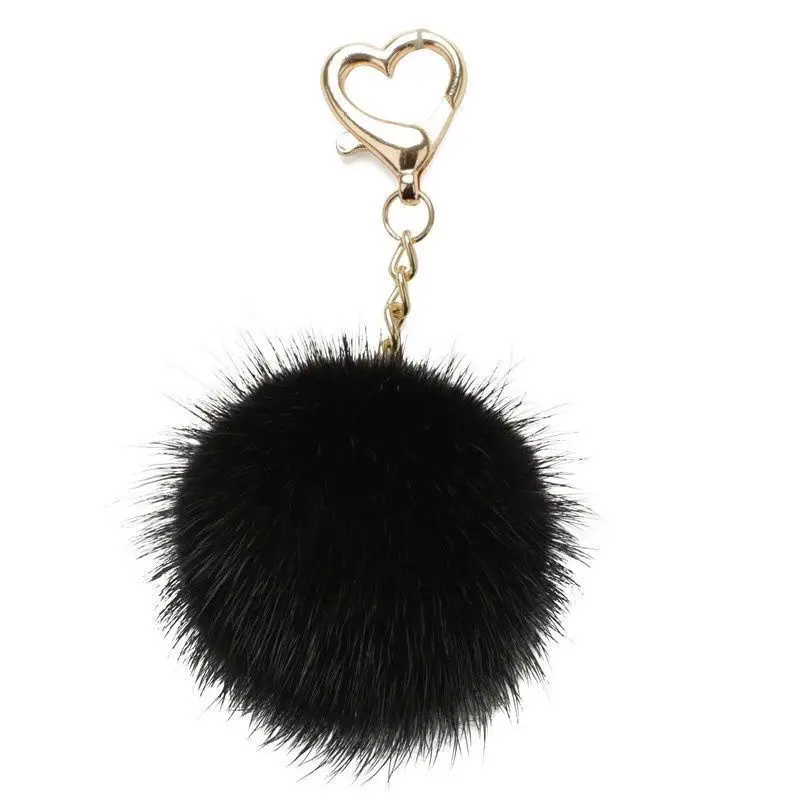 Mini Real Mink Fur Ball PomPom 9 Colors Genuine Mink Fur Keychain Heart Shape Metal Key Ring Pendant Bag Charm Women X180