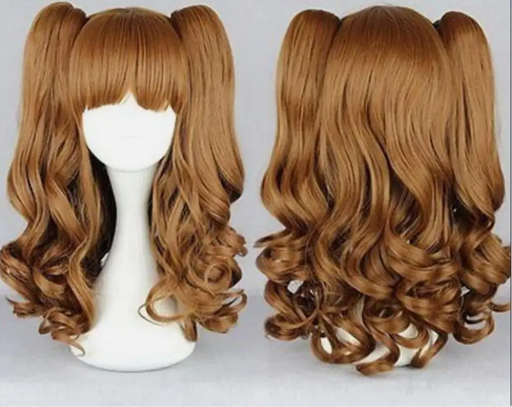 New Brown 75cm Long Split Lolita Clip On Ponytails Curly Wavy Cosplay Hair Wig