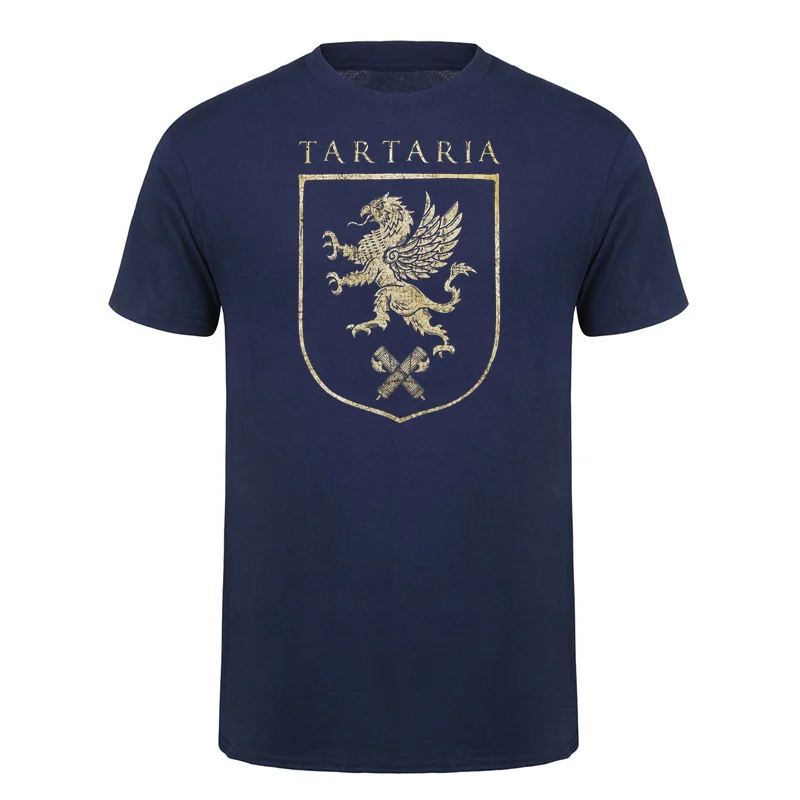 Tartaria Tartarian Empire Griffin Tartary Family Crest T Shirt Vintage Short Sleeve Cotton Tshirt Man Tops DY-434