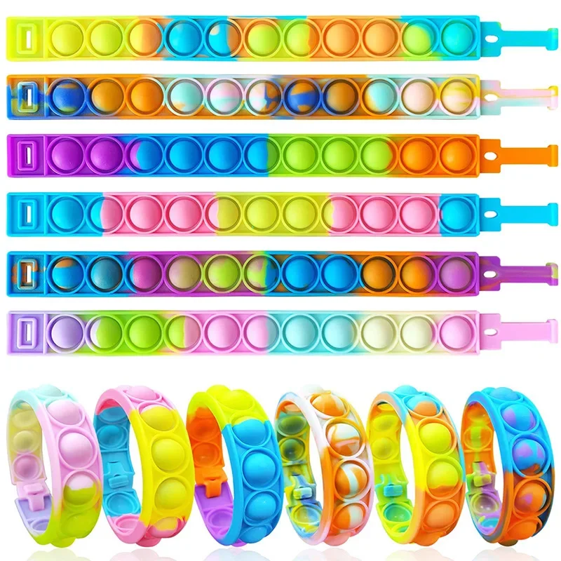 

12/24Pcs Pop Bracelets Fidget Toy Kids Birthday Party Favors Goodie Bag Pinata Filler Guest Gift Sensory Stress Relief Wristband