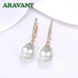 Aravant 925 Silver 18K Gold Pearls Drop Earrings For Women Wedding Jewelry