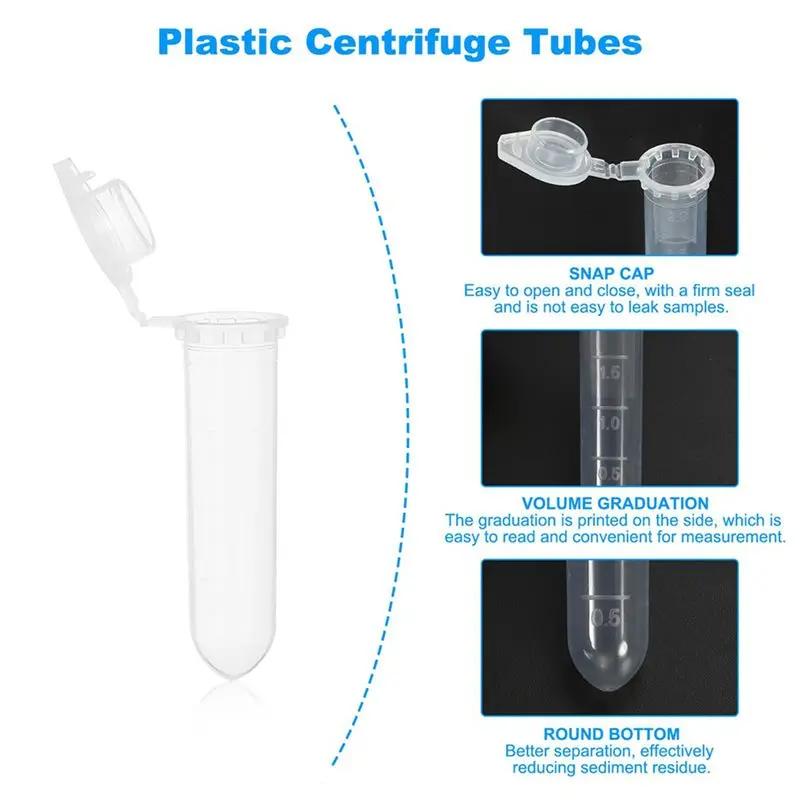 Leading-2ML Centrifuge Tubes, 2000 Pcs Round Bottom Centrifuge Tube With Snap Cap And Graduated Marks For Sample Transparent
