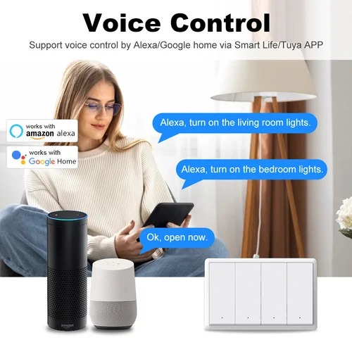 Imagen 2 del producto Tuya zigbee interruptor de luz de pared inteligente sin cable neutro No requiere condensador 1 2 3 4 Gang Control de voz funciona con Alexa Google Home