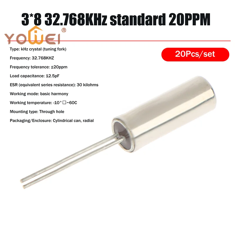 Latest 20Pcs High Precision 32.768 KHz 32768HZ Tuning Fork Watch Crystal 12.5PF 3mm X 8mm