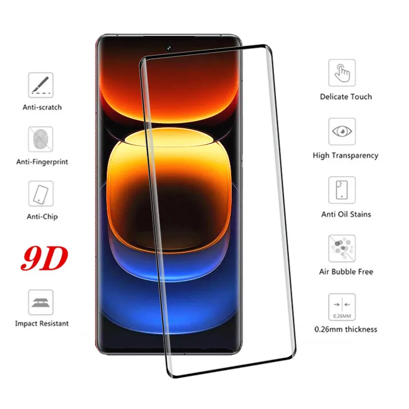 9D Screen Glass Film for VIVO IQOO 12 Pro Full Tempered Glass, Anti-Scratch Soft Camera Film