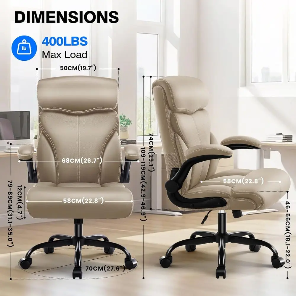 Executive High Back Breathable Comy Desk Chair with Lumbar Support - Ergonomic Leather Rolling Swivel Computer Chair for Working