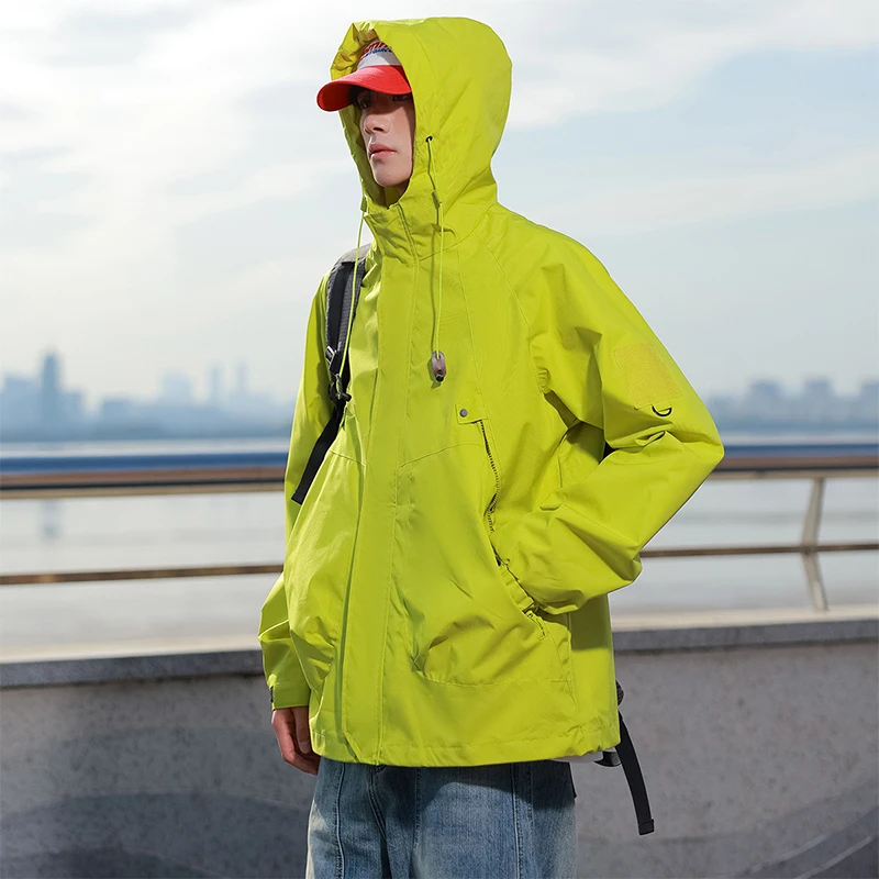 

Fashionable men's outdoor camping jacket, autumn loose hooded hiking jacket, streetwear Harajuku trench coat
