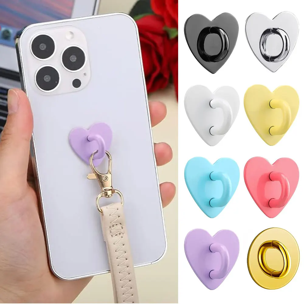 5PCS Adhesive Metal Heart Phone Charm Holder Mobile Phone Case Finger Ring Stand Hook Buckle Charms Clasp DIY Accessories String