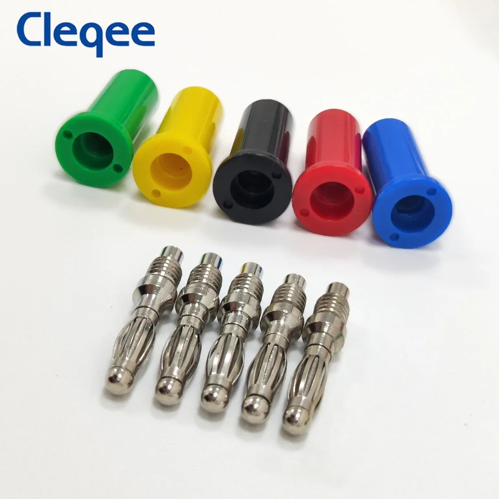 Cleqee 10pcs P3001P 4mm Copper Banana Plug Stackable Jack Welded Type for Speaker Test Probes Connectors