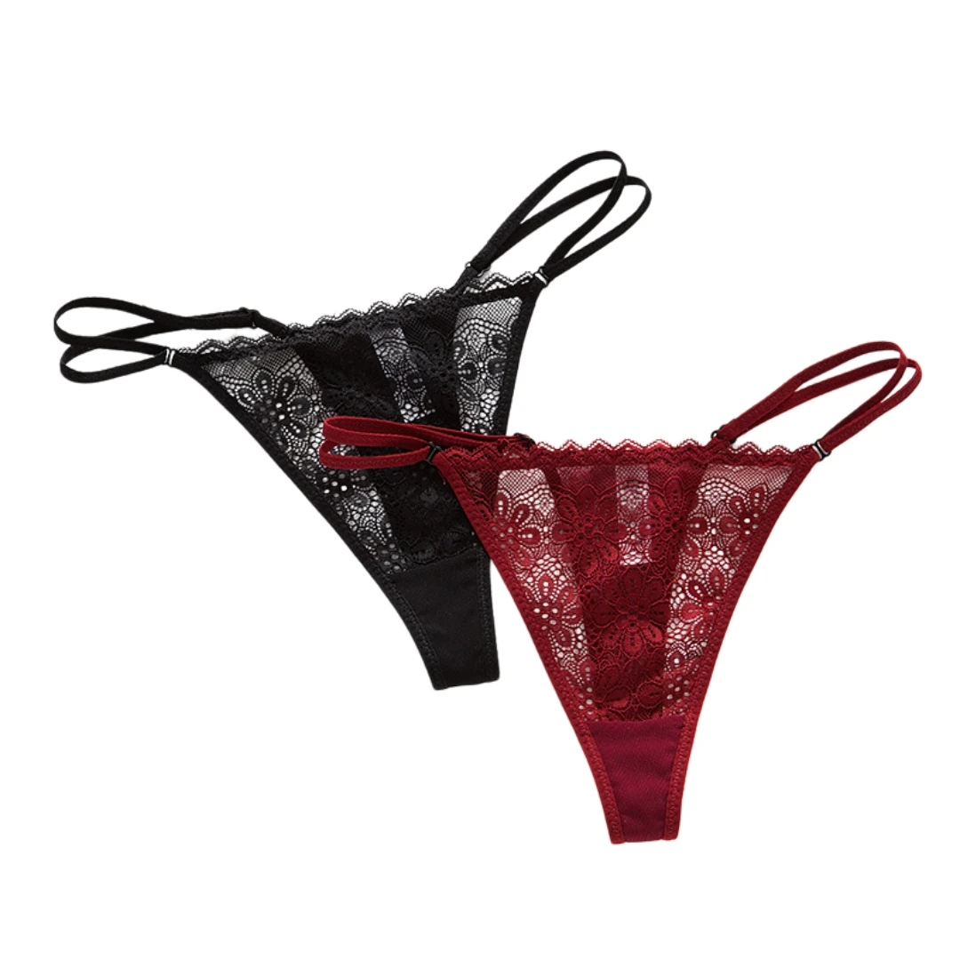 Sheer Lace Floral Thong with Adjustable Waistband, Women's Seductive T-back Briefs