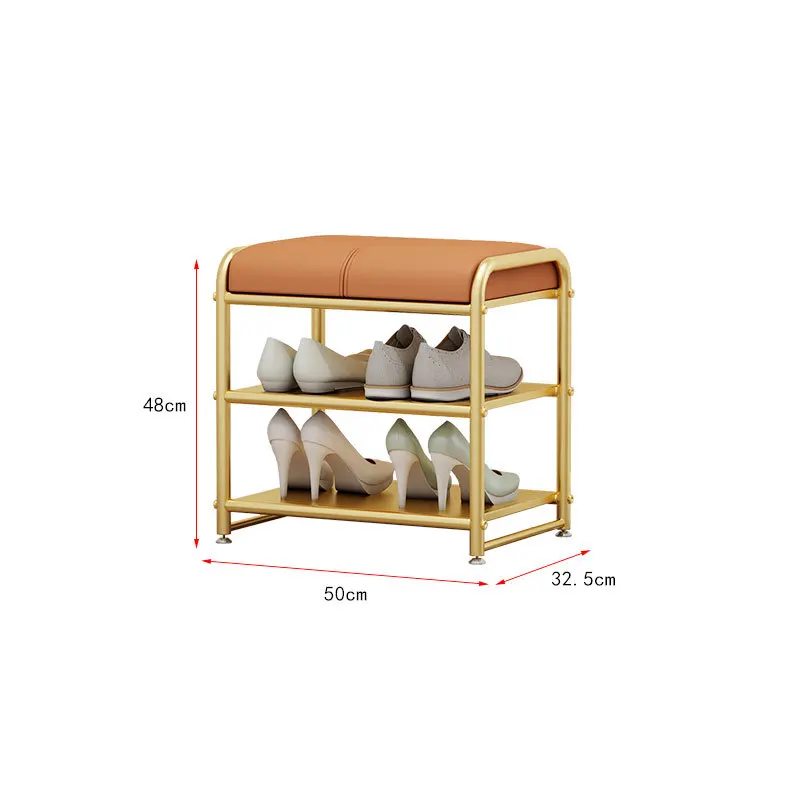 -For  Entryway Living Room Shoe Changing Stool Iron Art Simple Shoe Rack Soft Cover Doorway Home Shoe Cabinet Seatable&