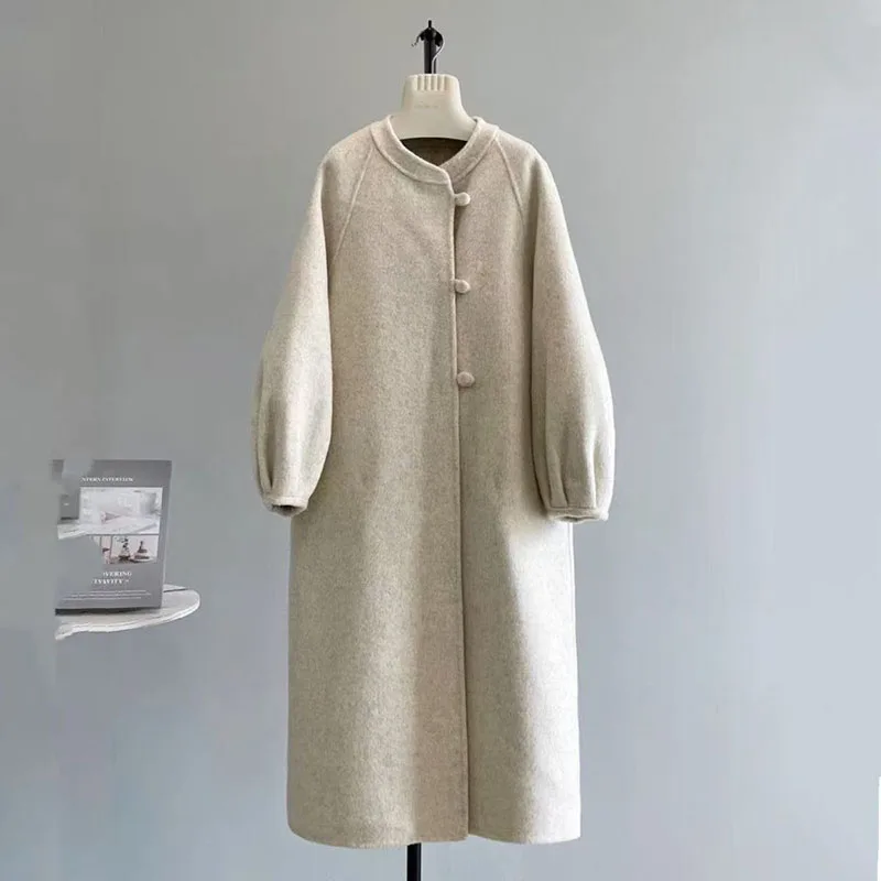 Spring And Autumn New Women's Woolen Overcoat Plus Size Lapel Thickened Slim Fit Waist-Fitted Jacket Smooths Your Silhouett