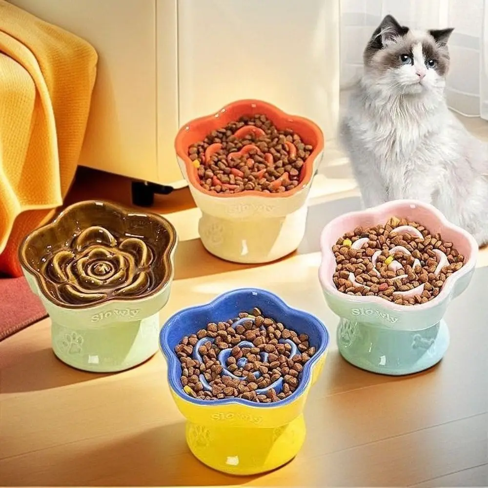 

Anti Knock Ceramic Cat Slow Food Bowl Creative Multi-use Dog Feeding Basin Cute Anti Tipping Pet Drinking Feeder Kitten Puppy