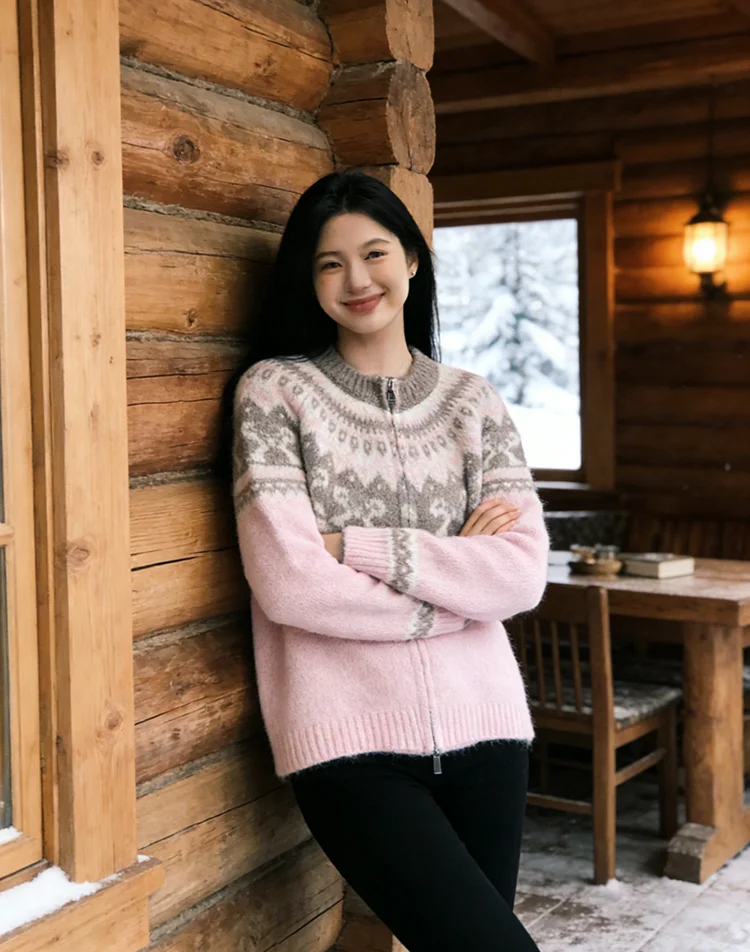 

Cardigans For Womens Autumn Winter Lovely Fair Isle Streetwear Patterned Clothing Sweet Lady Cute Preppy Style Beautiful Sweater