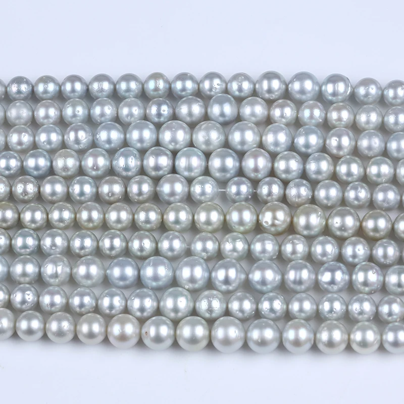 

9-12mm natural gray real Australia South Seawater Saltwater Round Pearl Beads Strand