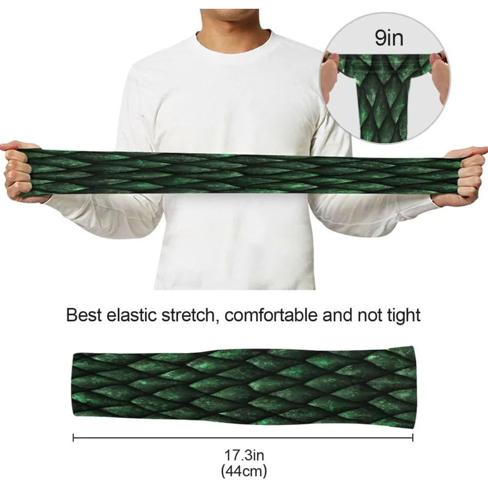 Green Dragon Scales UV Sun Protection Arm Sleeves with Thumb Hole - Tropical Palm Trees Compression