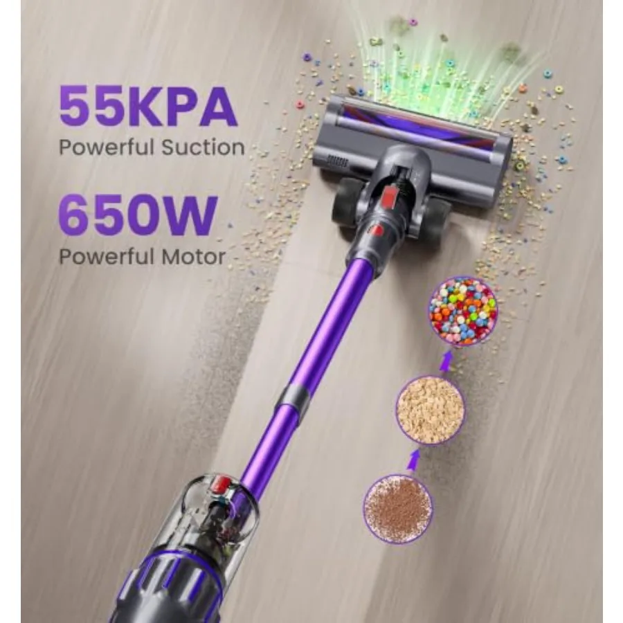 Home use cordless vacuum cleaner, ABS plastic, black, 650W motor with 55KPA suction and smart display