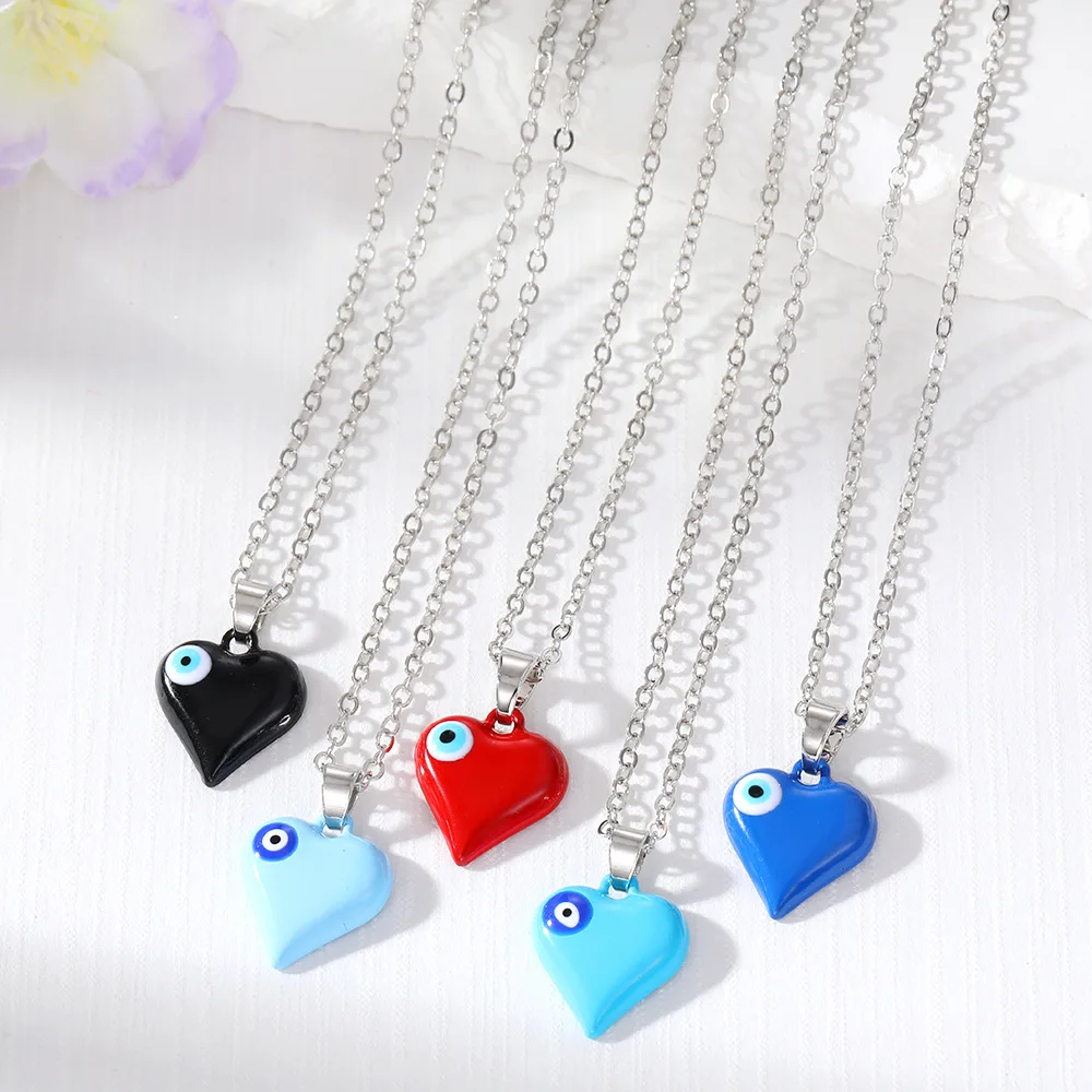 S3417 Fashion Jewelry Blue Eyes Love Heart Pendant Necklace Evil Eye Choker Necklaces