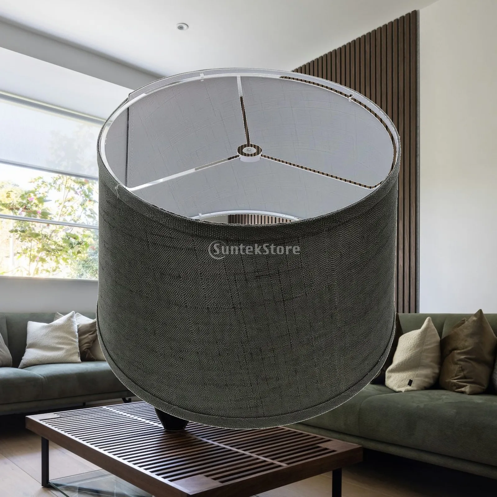 White Cloth Lampshade for Table Lamp Round Shape with Foldable Frame Replacement for Vintage Style Decor