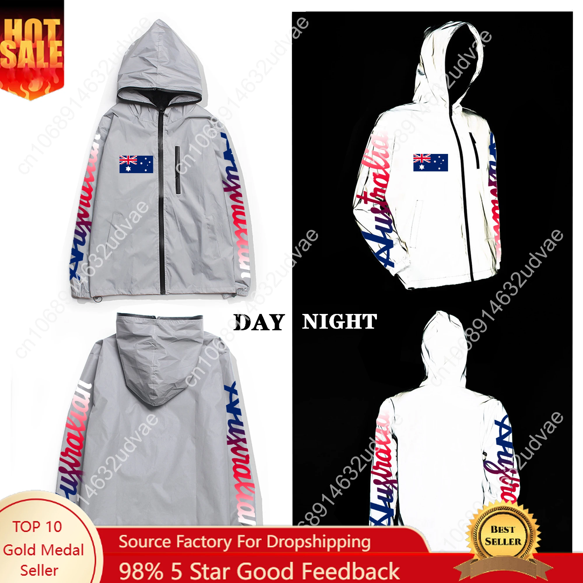 

Australia Australische Vlag Reflective Jacket Mens Womens Coat Hooded Windbreaker Jackets Cycling Hiking Zipper Custom Hoodie