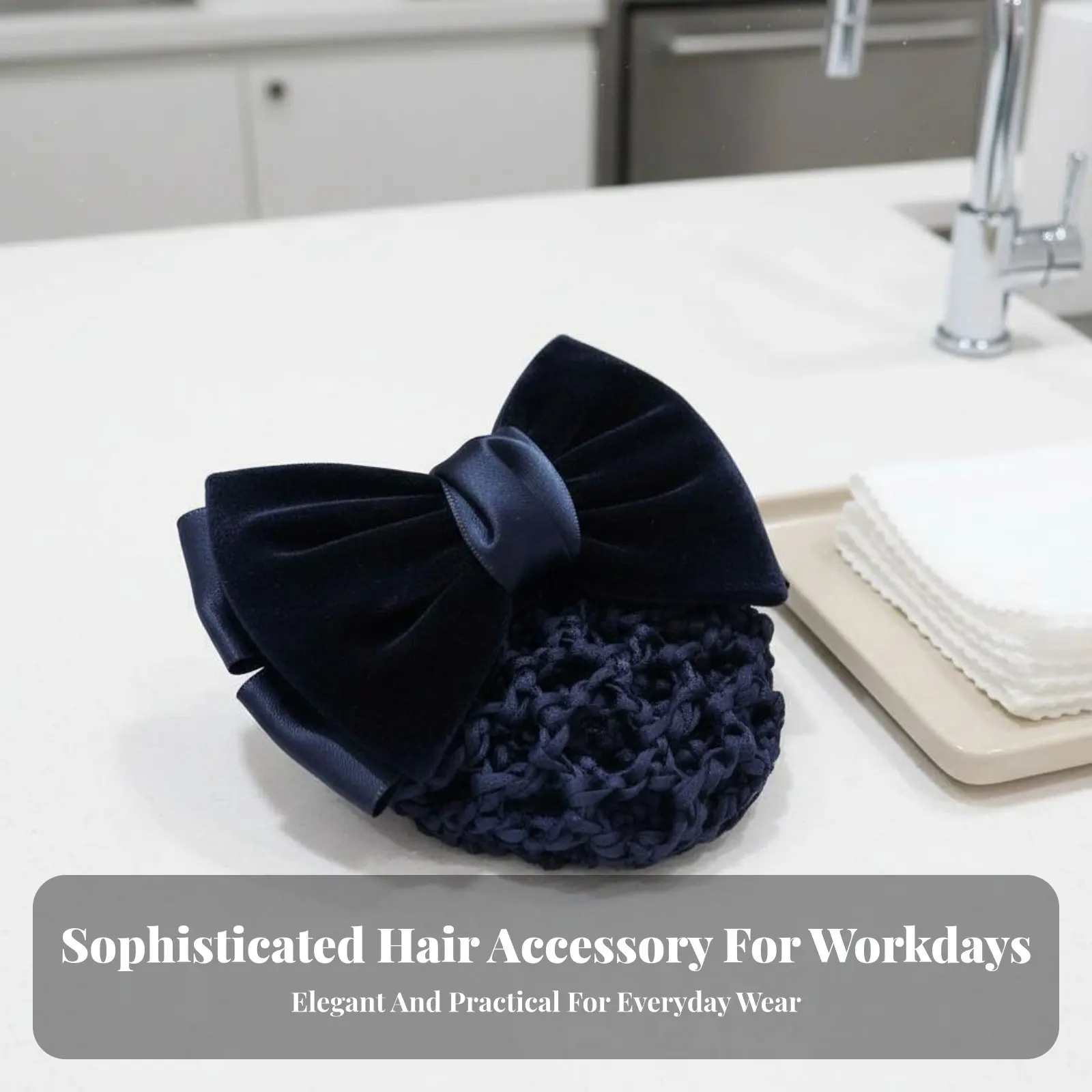 Ribbon Hair Barrette with Net Korean Design Hair Bun Cover Snood Ribbon Bun Cover Elegant Design Barrette with Hairnet Handmade