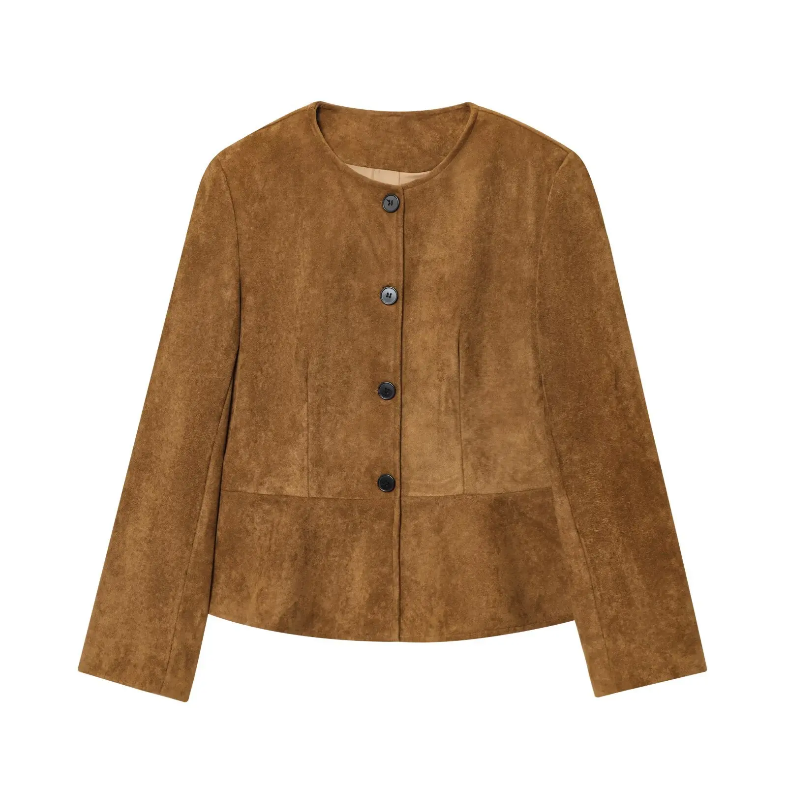 

European and American Women's Fashion Round-neck Slimming Suede Jacket Coat