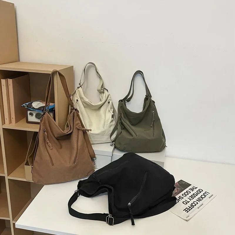 Casual High Capacity Canvas Zipper Women\'s Tote Bags 2024 Solid Color Youth on Sale Ladies Shoulder Bags Bolsas Femininas