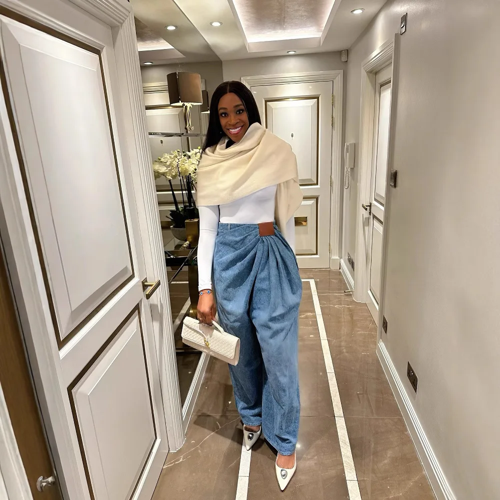 Women Wide Leg Pants Jeans Washed High Waist Folds Distressed Denims Spring 2026 Vintage Female Trousers Streetwear Floor Length