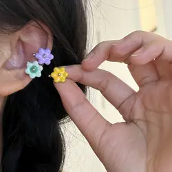 Fashion Vintage Colorful Flower Ear Cuff Vintage Earcuff Fake Piercing Earring for Women Girls Fashion y2k Jewelry Gifts