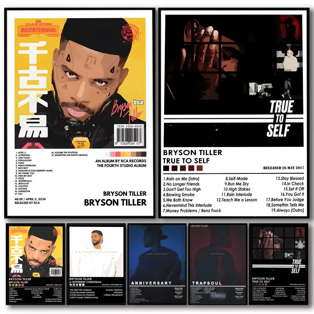 B-Bryson Tiller album cover Painting Calligraphy Cotton Canvas Wall Art Poster Quality Decor Painting for Living Room Home Decor