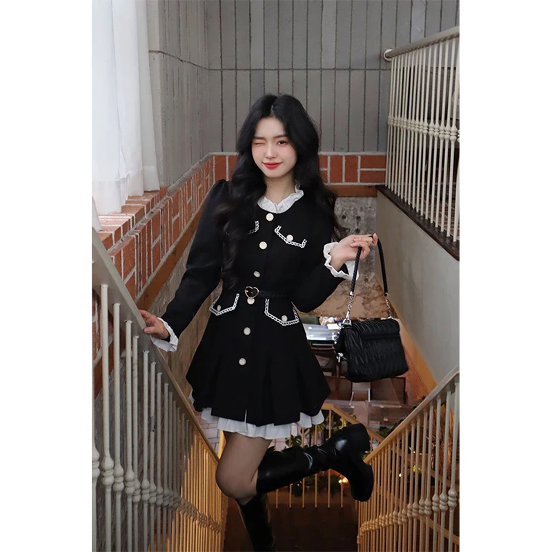 Y2K Vintage Belt Mini Dress Women Lolita Kawaii Patchwork Pink Pleated Dresses Korean Elegant Party Black Bodycon Vestidos New