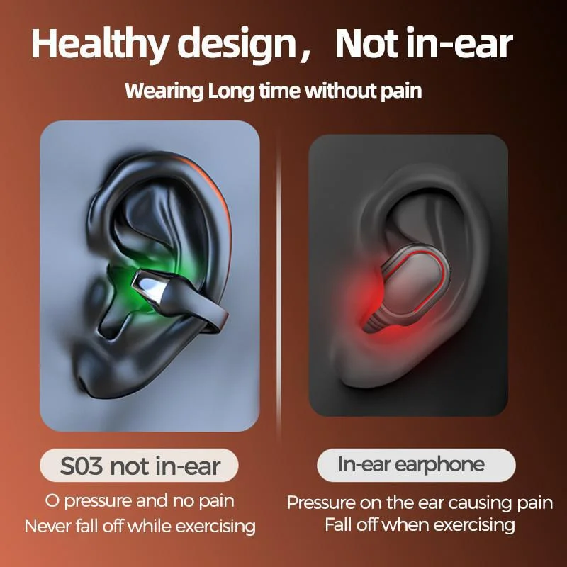 2023 New Wireless Ear Clip and Ear Hook Sports Bluetooth Headset Black Technology Bone Conduction Does Not Enter The Ear