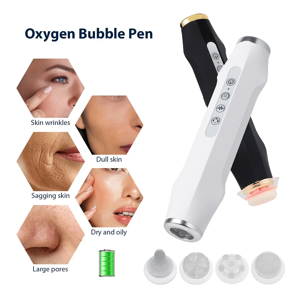 Portable CO2 Oxygen Bubble Pen Facial Machine 7 Color Light Oxygen Bubble Skin Care Tool Compatible with Serum Gel for Home Facial SPA CO2