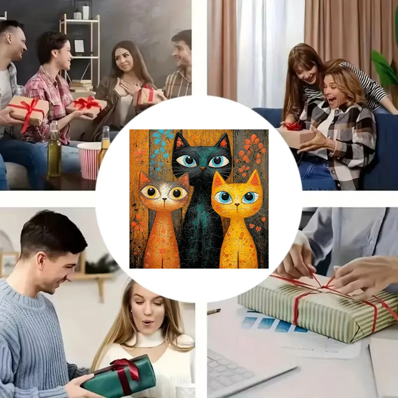 Urocze drewniane puzzle z kotem - zabawna gra na imprezy i relaks