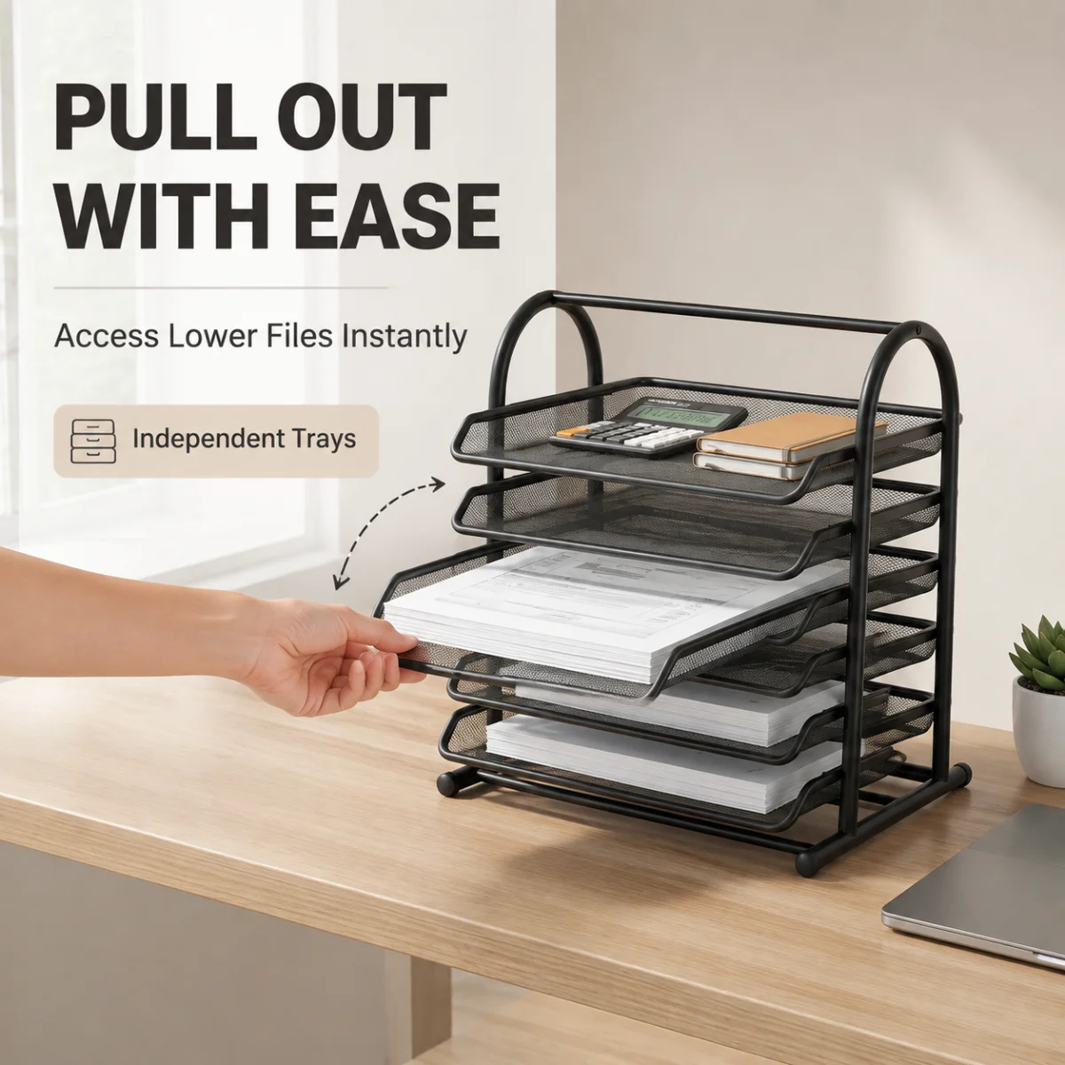 Pull-out sturdy desktop file organizer, multi-functional book and paper storage rack, making the office desk neat and orderly