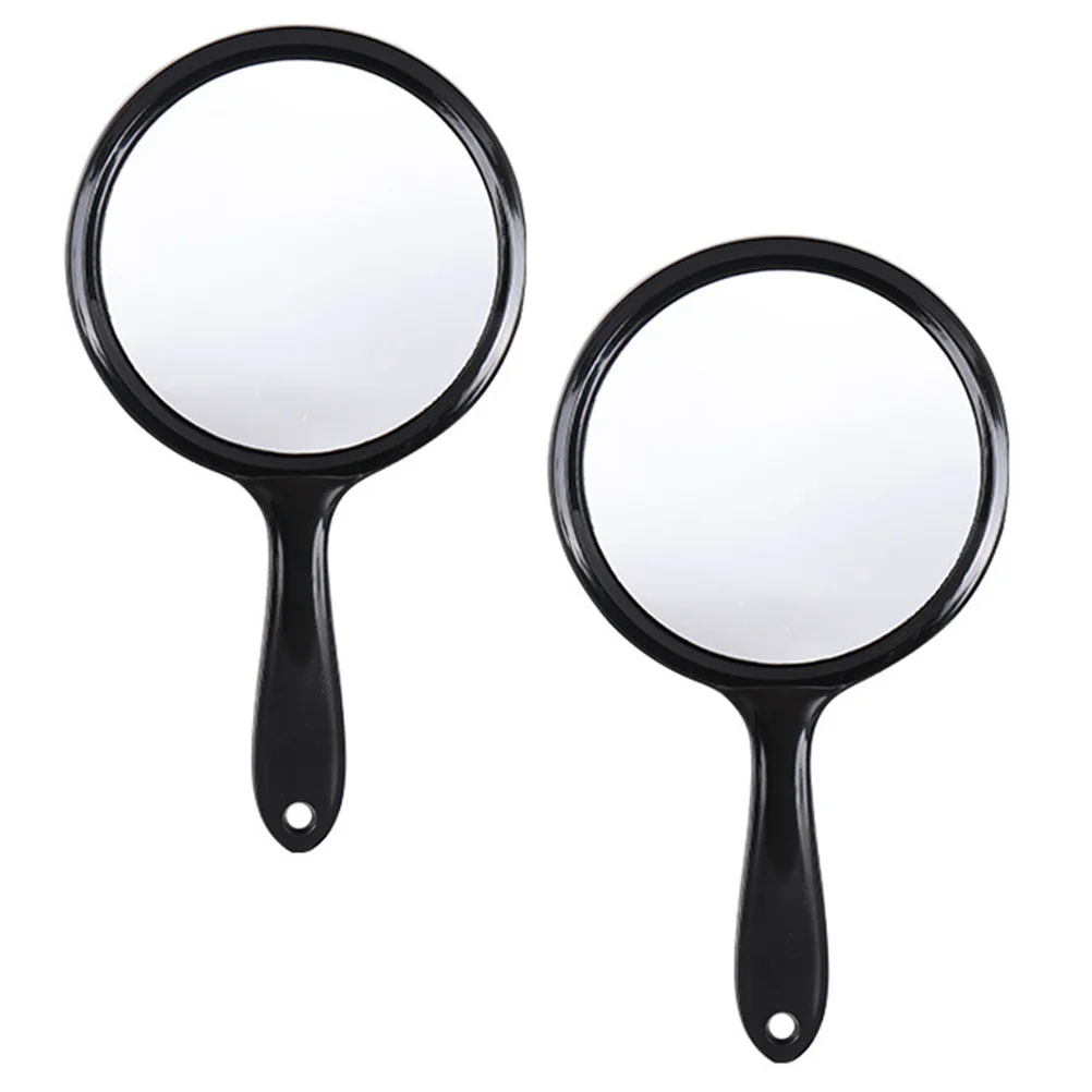 

2Pcs Double-Sided Rounded Handheld Makeup Mirrors Comfortable Handle Simple Design Clear Surface Household Dorm Hotel Girl