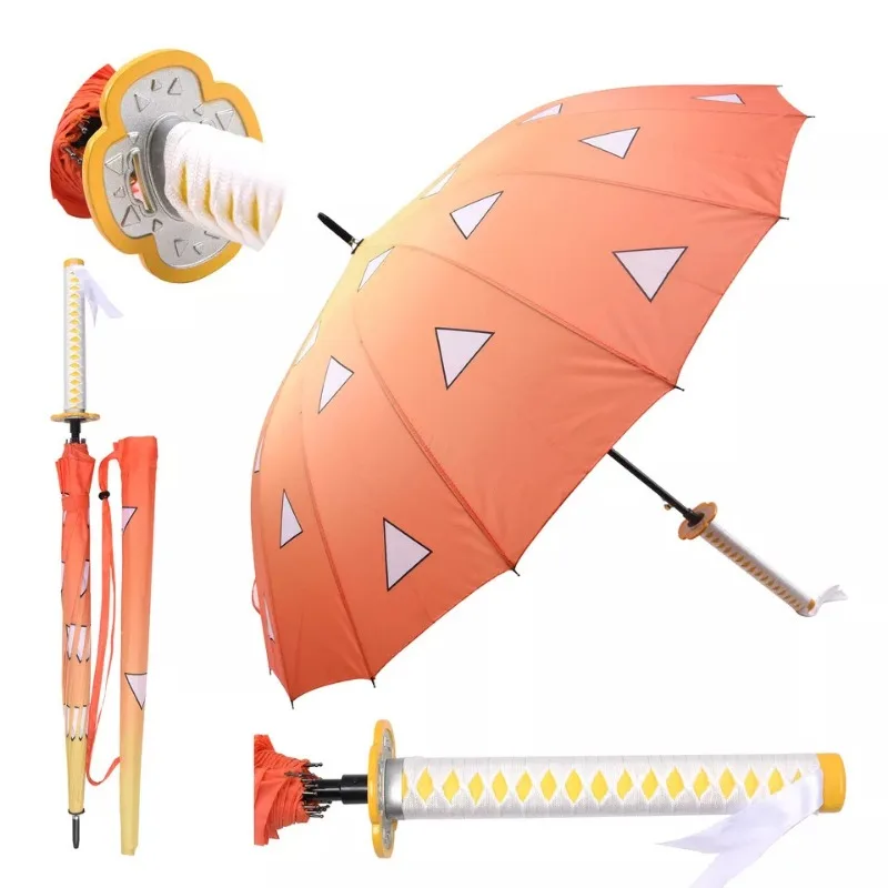 Demon Slayer Katana Umbrella Real Size Japanese Anime Cosplay Rain Gear Tanjirouu Kimetsu No Yaiba Long Parasol Life Supplies