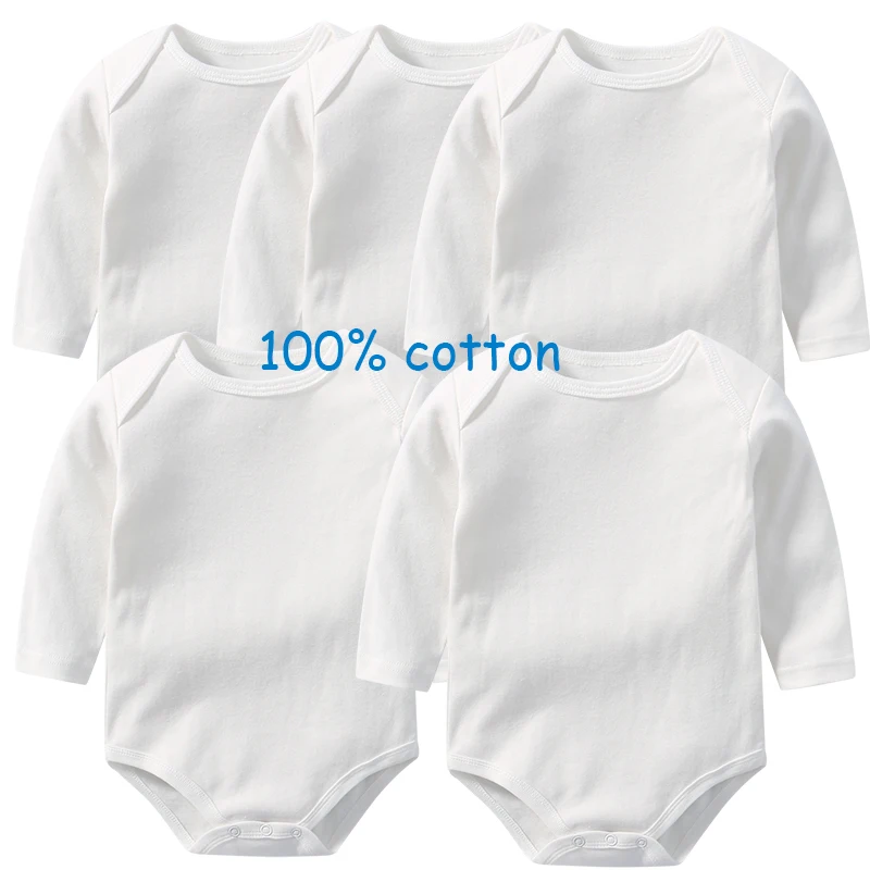 

5pcs/lot Long Sleeves Baby baby bodysuits 100% cotton white color newborn Baby Boy Girl Rompers Soft Baby Jumpsuit 0-24M