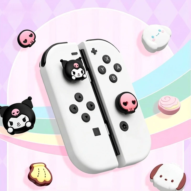 Милые мультяшные накладки на джойстики Kuromi для NS2 OLED, PS5, PS4, NS Pro, Hello Kitty, Cinnamoroll, силиконовые накладки на стики, аксессуары для игровых консолей