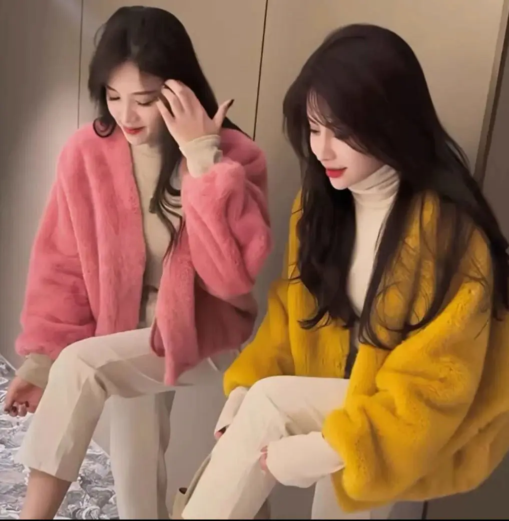 시크 스트리트 퍼리 칼라 인조 모피 코트 여성 2024 겨울 핫 걸스 스노우 화이트 마운틴 패션 플러피 폭스 퍼 재킷