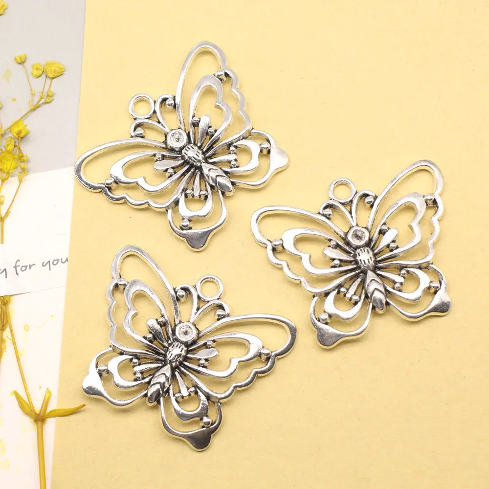 

2pcs 39x47mm Butterflies Charms Pendants For Earrings For Crafts Jewelry For Women Antique Silver Color