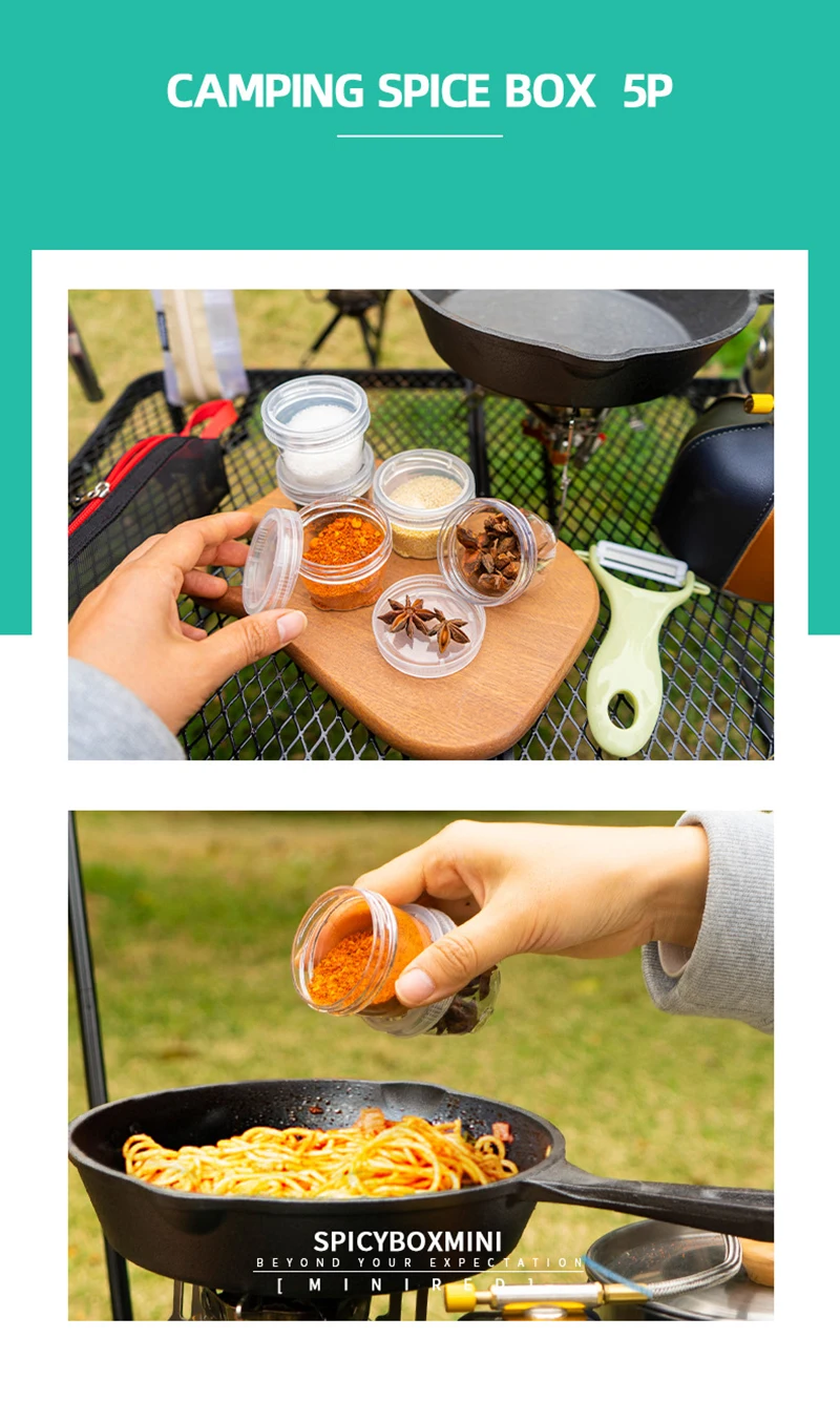 Neues tragbares Camping-Gewürzset für Outdoor-Reisen, Gewürzbehälter-Tasche, durchsichtige Gewürzflasche, Reise-Gewürzhalter-Set – Detail 4