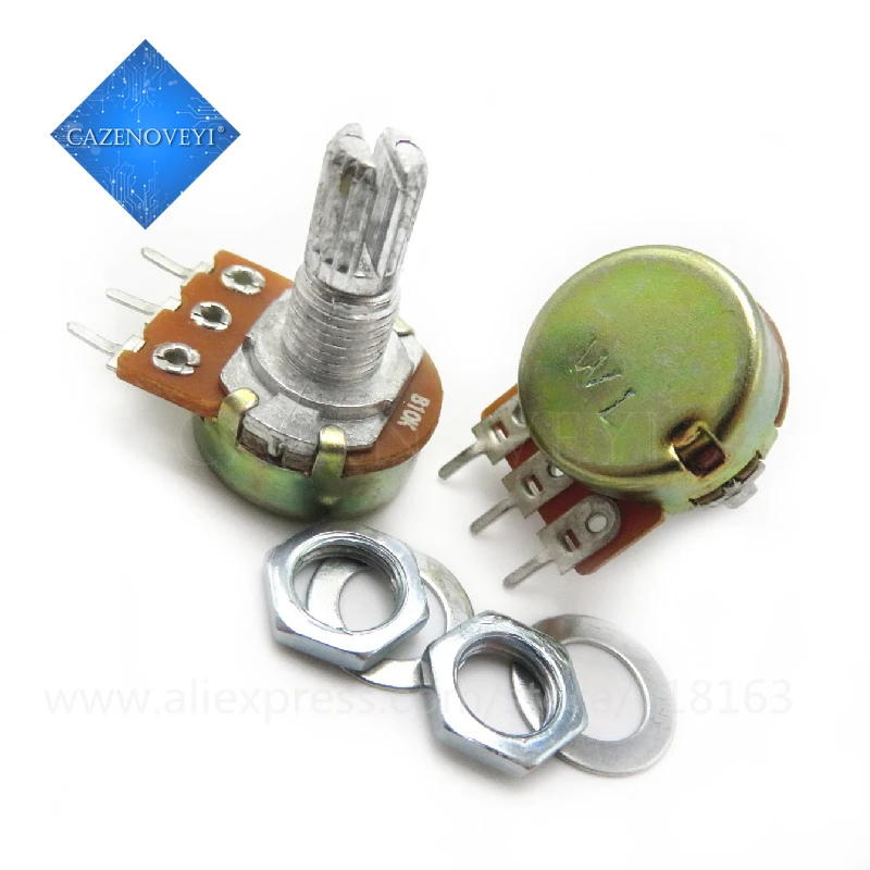 5pcs/lot 10K ohm WH148 B10K 3pin Linear Potentiometer 15mm Shaft With Nuts And Washers Hot In Stock