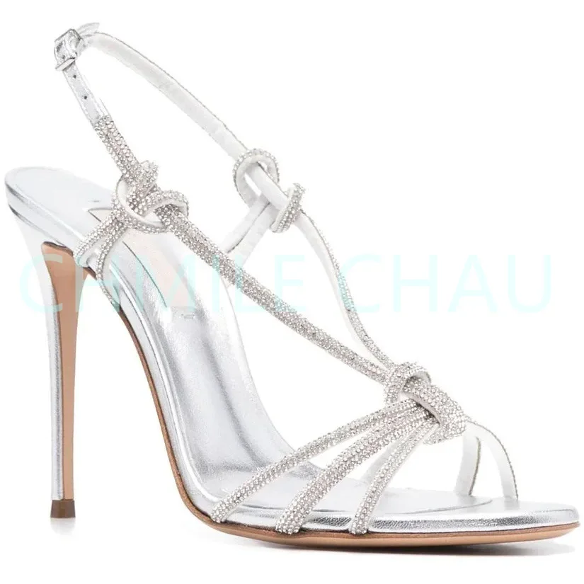 

【Measure your feet length before order】Women Stiletto High Heel Ankle Strap Rhineston Sandals Sexy Evening Dress Shoes 14-CHC-30